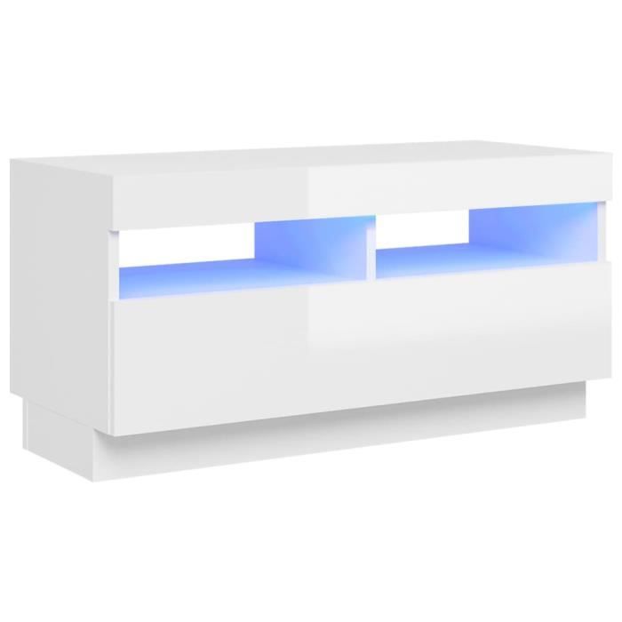 Meuble TV BINGO - Banc TV - avec lumières LED - Contemporain Blanc brillant 80x35x40 cm 14235