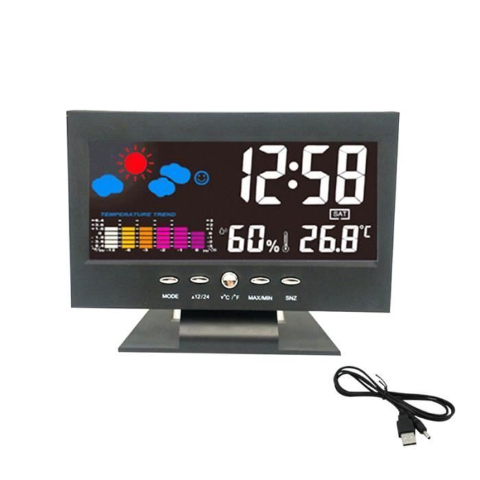 Réveil électronique Multifonctionnel Calendrier perpétuelHorloge Décorative Station météo sans Fil,prévision numérique USB Horloge de Charge Écran Couleur