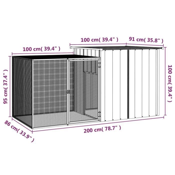 Meilleurs prix pour Cage pour poules Anthracite 200x91x100 cm Acier galvanisé - SALUTUYA - BD0007