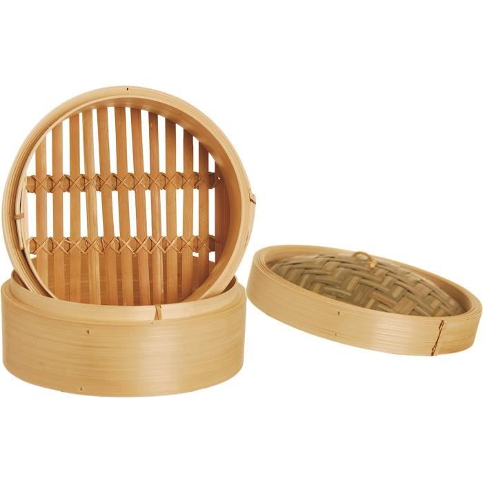 Panier Vapeur Bambou Soulnioi Cuiseur Vapeur En Bambou 2 étages - Diamètre 15 Cm, Idéal Pour Dim Sum, Légumes, Poisson, Cuisine Asiatique Panier Vapeur Asiatique Diamètre 15cm