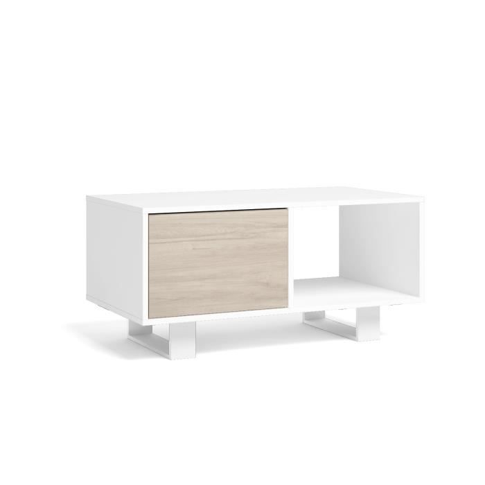 table basse avec portes, salle à manger, modèle wind, couleur blanc-chêne, 92x50x45cm, rf1019