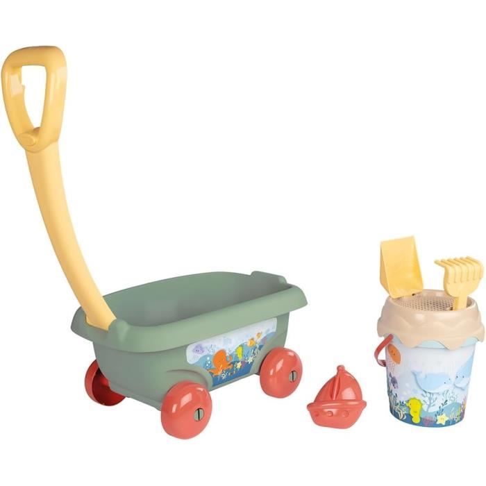 Smoby Life - Chariot de plage - Seau + Accessoires - 42% matériaux recyclés et 100% recyclabe - Fabr