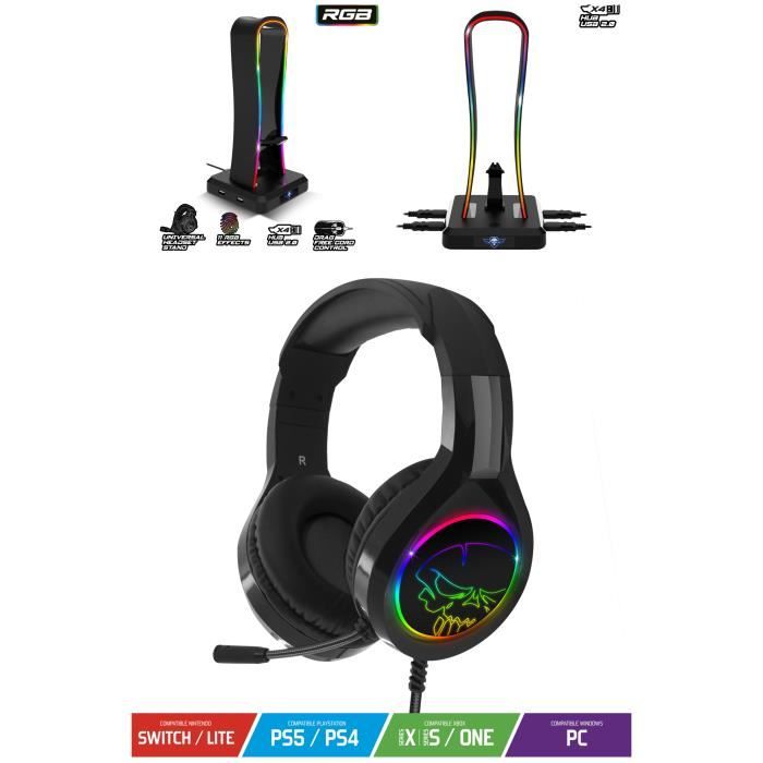 Support Casque Gaming RGB Porte Casque Gamer Multifonctions 11 Effets  Lumineux Pour PC/PS4/Xbox + CASQUE GAMER RGB - Cdiscount TV Son Photo