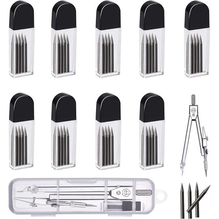 100 Mines De Rechange Pour Compas 2 Mm - Mines 2B, Longueur 2 Cm, Compatible Compas Standard - Boîte De Rangement