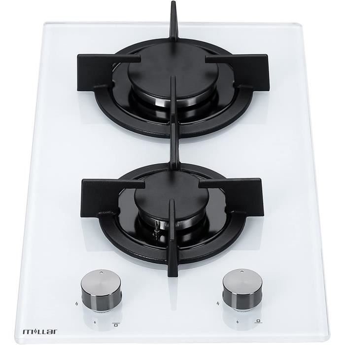 Millar GH3020PW Plaque de cuisson en Verre trempé avec 2 brûleurs à gaz