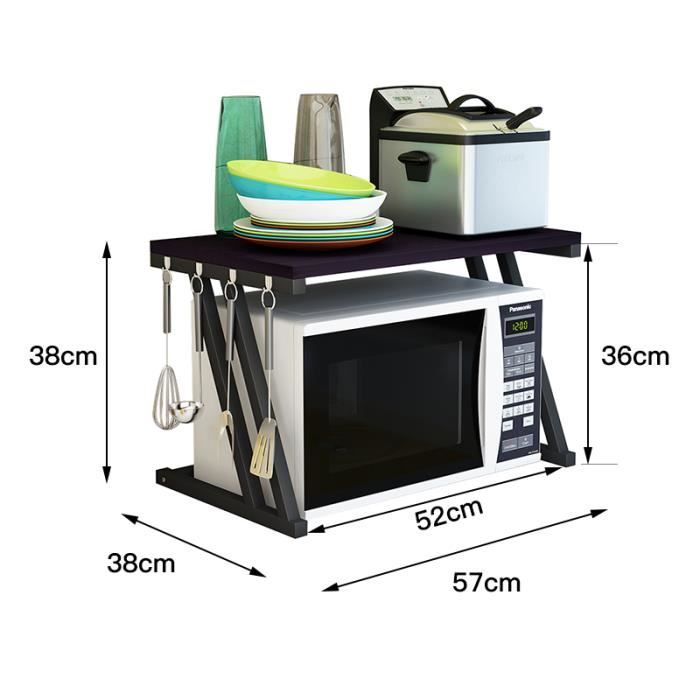 Supfine Étagère à Micro-ondes Extensible à 2 étages Avec 4 Crochets De Suspension - Support Pour Micro-ondes Avec Rangement Pour Comptoir De Cuisine