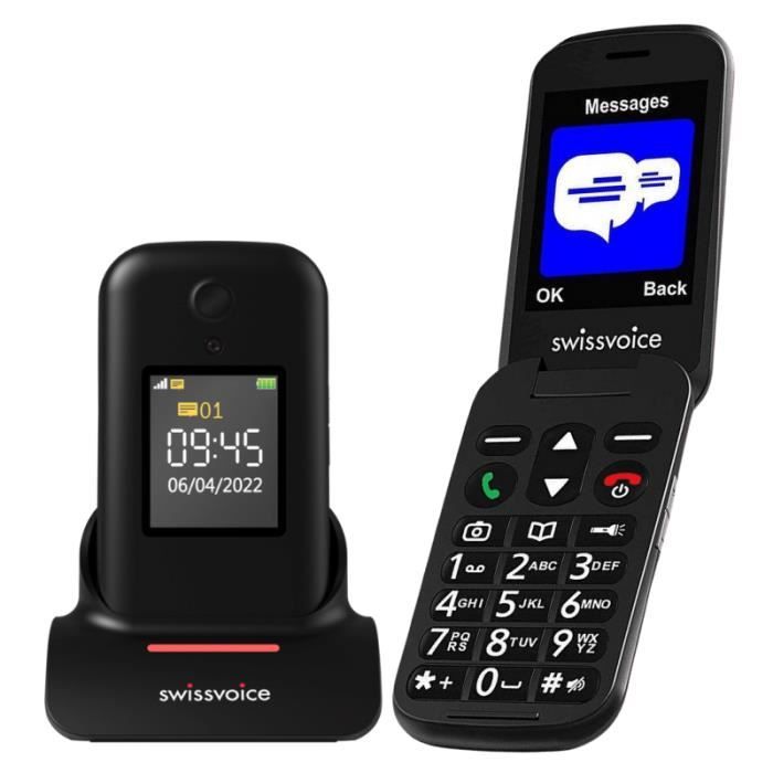 Swissvoice S38 - Téléphone portable senior à clapet 3G Noir