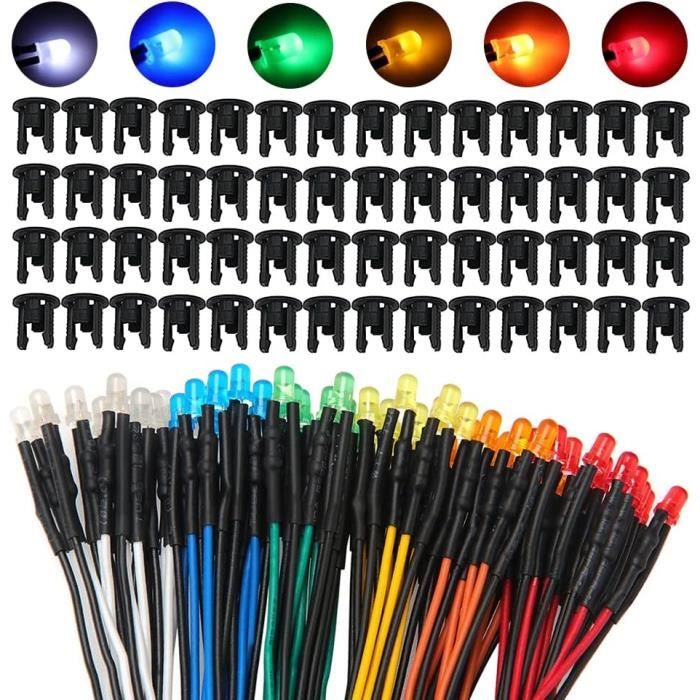 GTIWUNG 50Pcs 3mm Diode LED Pré-câblée Lumière, Diode Ampoule LED Câblé