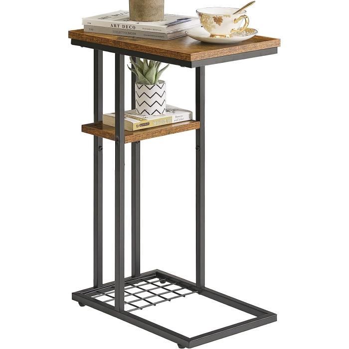 Table D'Appoint ML-Design Forme C - Chêne/Blanc 45x25x64cm - Style Industriel Pour Canapé/Lit