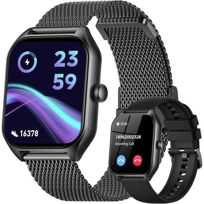 Montre Connectée Homme Femme - Écran 1.84" Full Touch - Appels Bluetooth - 100 Modes Sport - Suivi Santé & Menstruel - Compatible Android IOS - 9