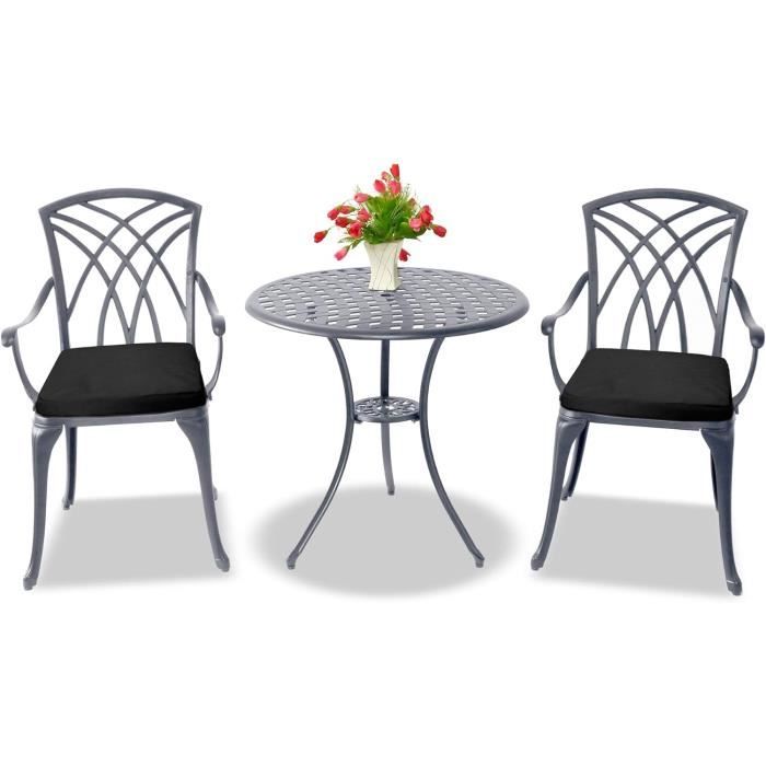 oshowa ensemble table de jardin et de terrasse avec 2 grandes chaises avec accoudoirs en fonte d'aluminium graphite avec cous[m156]