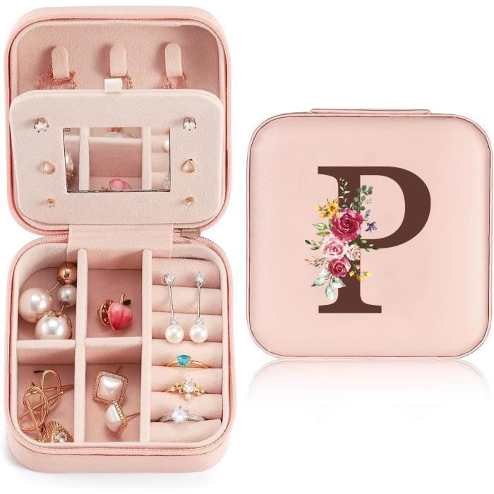 Petite Boîte à Bijoux Rose Avec 6 Rainures Anneaux - Rangement Portable Cuir PU Pour Bagues Et Boucles D'Oreilles