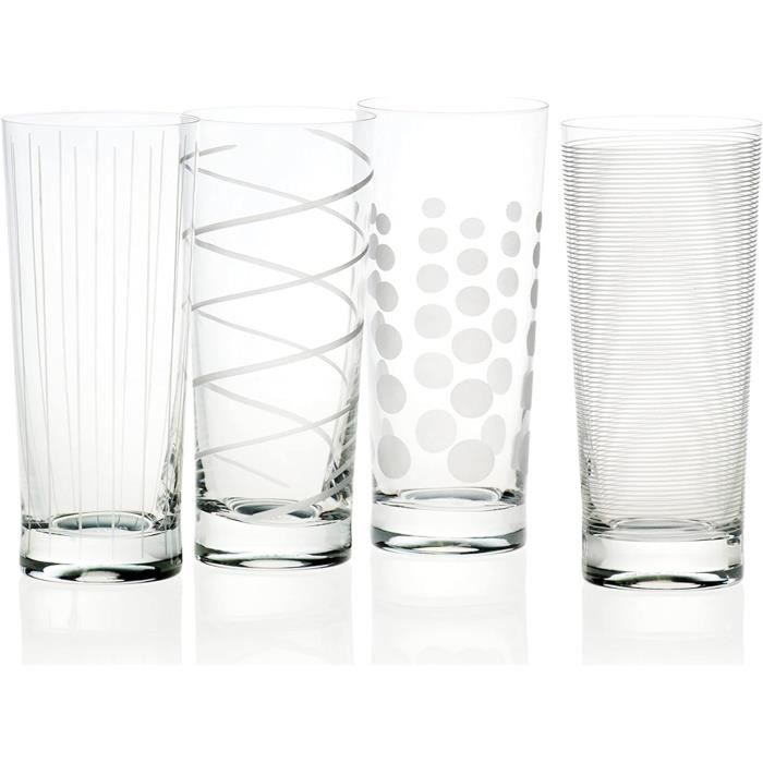 MIKASA Wesley Set 4 Bicchieri Highball In Vetro, 350 Ml, Trasparenti Con Motivo Incrociato