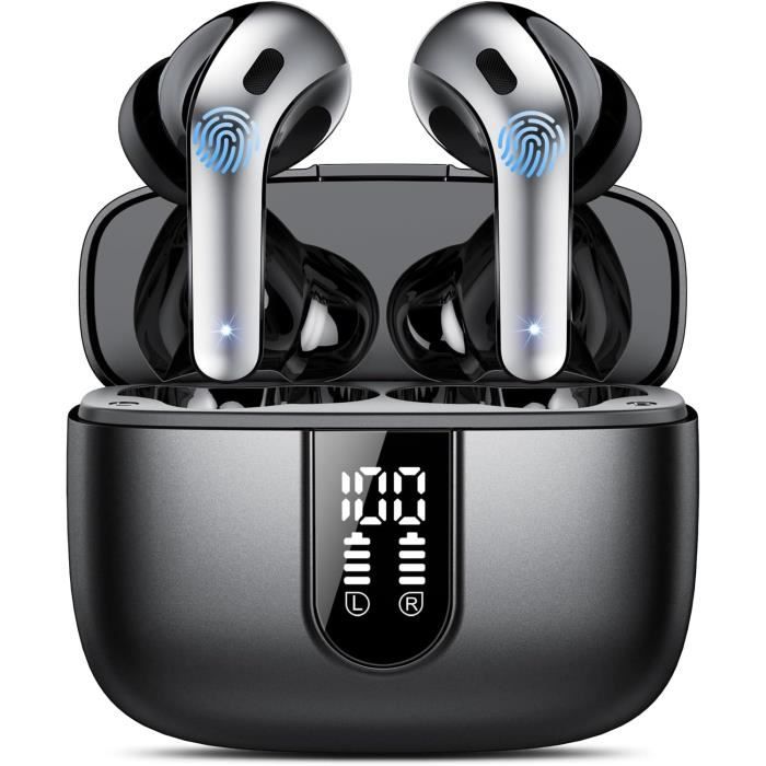 Écouteurs Bluetooth 5.4 Avec Réduction De Bruit ENC - 50h Autonomie, IP7 étanche, écran LED - Noir