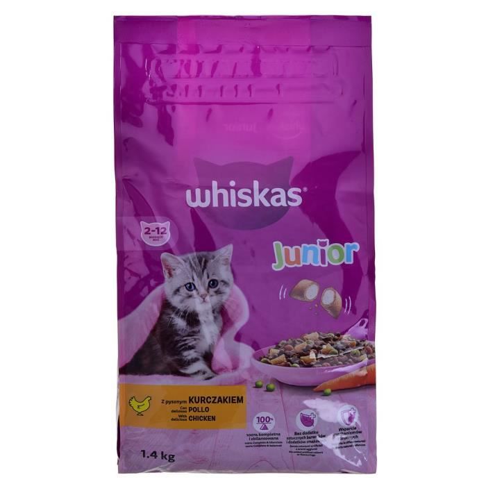 WHISKAS NOURRITURE SÈCHE JUNIOR POUR CHATS - 2 X 1,4 KG (2 PAQUETS)