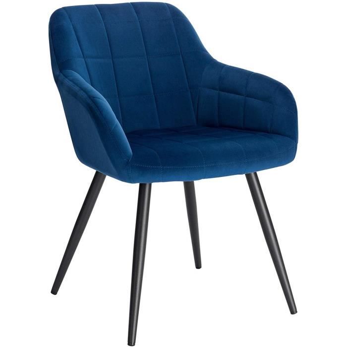 WOLTU Chaise de salle à manger Chaise de cuisine Chaise de salon en Velours Pieds en métal Bleu