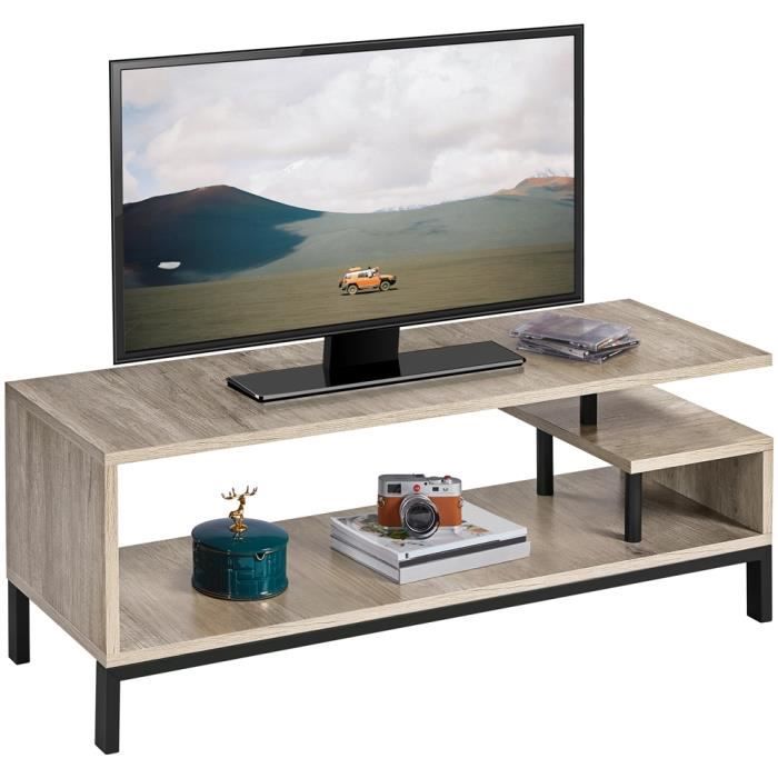 meuble tv bas yaheetech - style industriel - couleur gris - 106 x 39,5 x 40cm