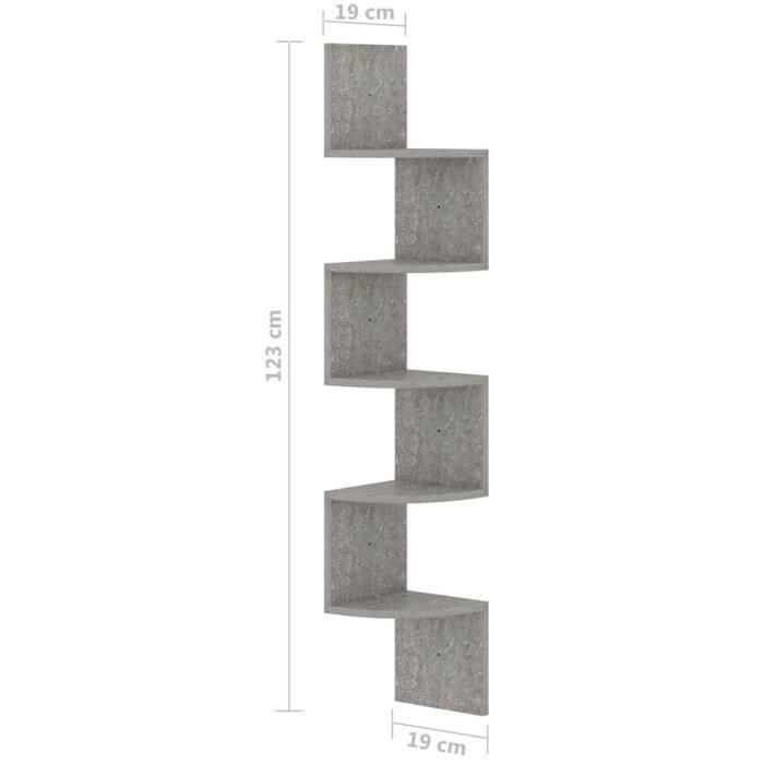 wxs - étagères - étagère d'angle murale gris béton 19x19x123 cm aggloméré - dx2378