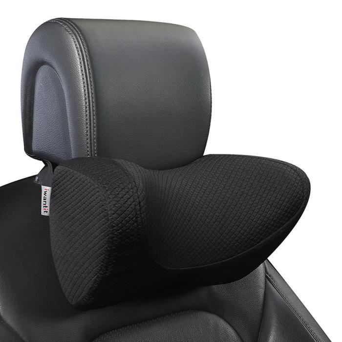 Lot De 2 Coussins D'appui-tête Voiture En Cuir Synthétique - Mousse Mémoire De Forme - Noir, Confort Et Soutien Cervical