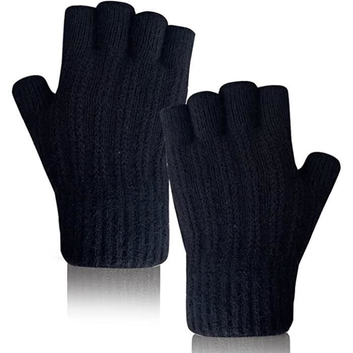 Gants d'Hiver Demi-Doigts Mitaines Tricotées Extensibles Chauds pour Hommes et Femmes - Opération d'Ordinateur Pratiques (Gris