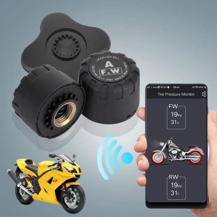 OBEST TPMS Bluetooth Moto, Sensori Esterni Pressione E Temperatura, App IOS/Android, Allarmi In Tempo Reale, Batterie Sostituibili CR1632