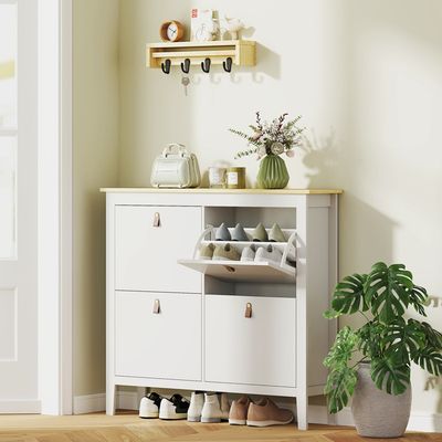 HOMCOM Meuble à Chaussures 18 Paires, Armoire à Chaussures étroite Avec
