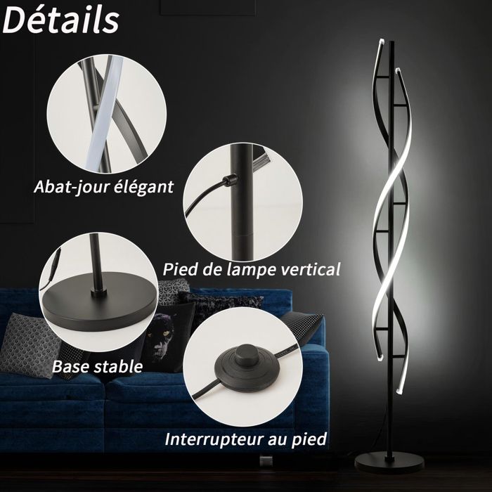 150cm Lampadaire En Spirale 48W Dimmable LED Lampe Sur Pied Lampadaire 150cm-lampadaire-en-spirale-48w-dimmable-led-lampe-sur-pied-lampadaire