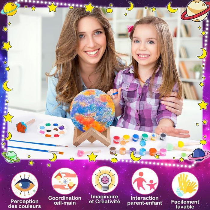 Kit De Peinture Lampe Lune Veilleuse Pour Enfants 5-12 Ans - 12 Couleurs, Télécommande, Création DIY