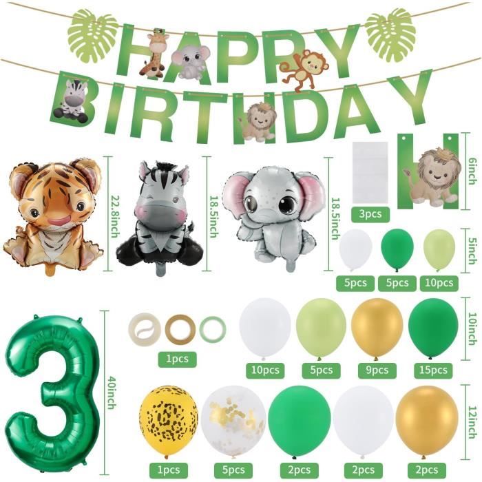 Arche Ballon Anniversaire Vert,134Pcs Jungle Forêt Ballons Décoration