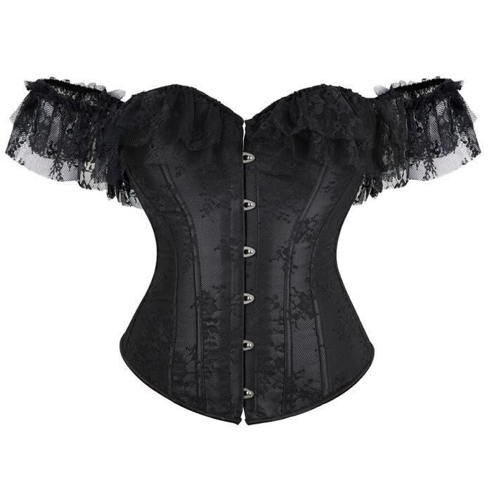Femme Sexy Corset Bustier En Dentelle Avec Jupe En Tulle Floral Guêpière Déguisement Gothique