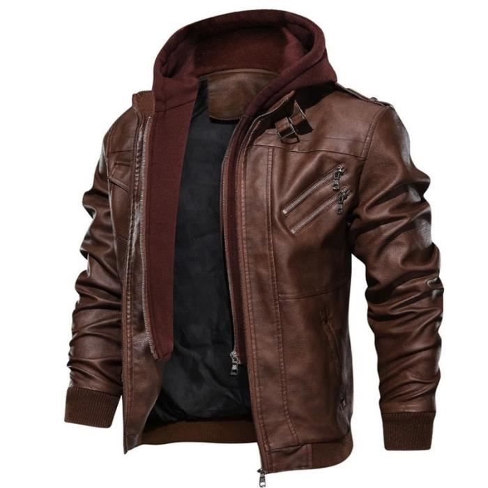 Veste simili cuir capuche homme online