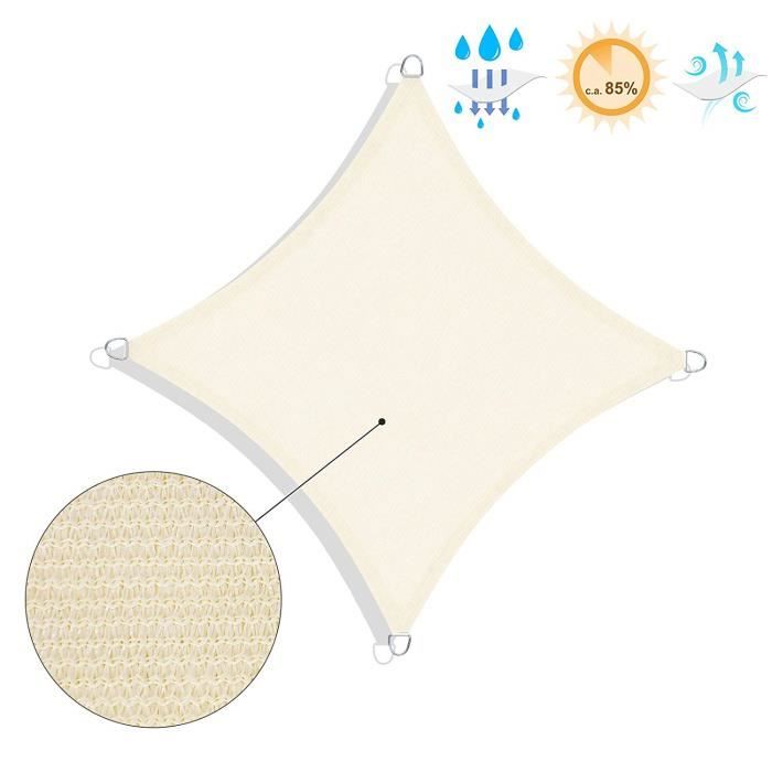 SONGMICS Voile D’Ombrage 2,5 X 5 M Beige – Protection Solaire HDPE Respirante, Imperméable à L’Eau – Terrasse Jardin Balcon