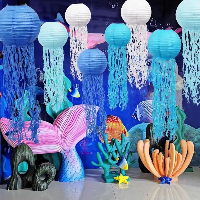 Méduses Lanternes en Papier, 6 Pièces Colorées, Décorations Sirène pour Fête De Mariage, Anniversaire, Thème De L'Océan Méduses Lanternes en Papier, 6 Pièces Colorées, Décorations Sirène pour Fête De Mariage, Anniversaire, Thème De L'Océan