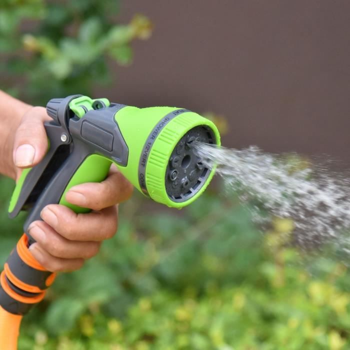 YARDIN Enrouleur De Tuyau D'Arrosage 18m + 2m Avec Douchette 9 Modes - Pivotant 180° - Vert