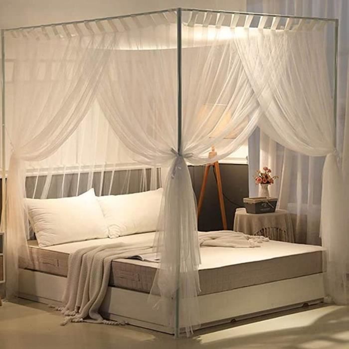 Moustiquaire De Lit Princesse Avec Décor Dentelle - 3 Côtés Ouverts - Taille M 150x200x200 Cm - Blanc - Polyester