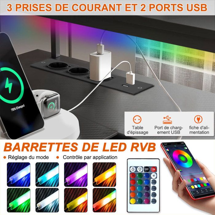 Bureau Gaming LED Angle L – Blanc, Tiroir, Multiprise 3 Prises + 2 USB, Support Écran, Étagère, Crochets, Poche Bureau D'angle Blanc Avec Rangement Bureau Gaming LED Angle L – Blanc, Tiroir, Multiprise 3 Prises + 2 USB, Support Écran, Étagère, Crochets, Poche Bureau D'angle Blanc Avec Rangement