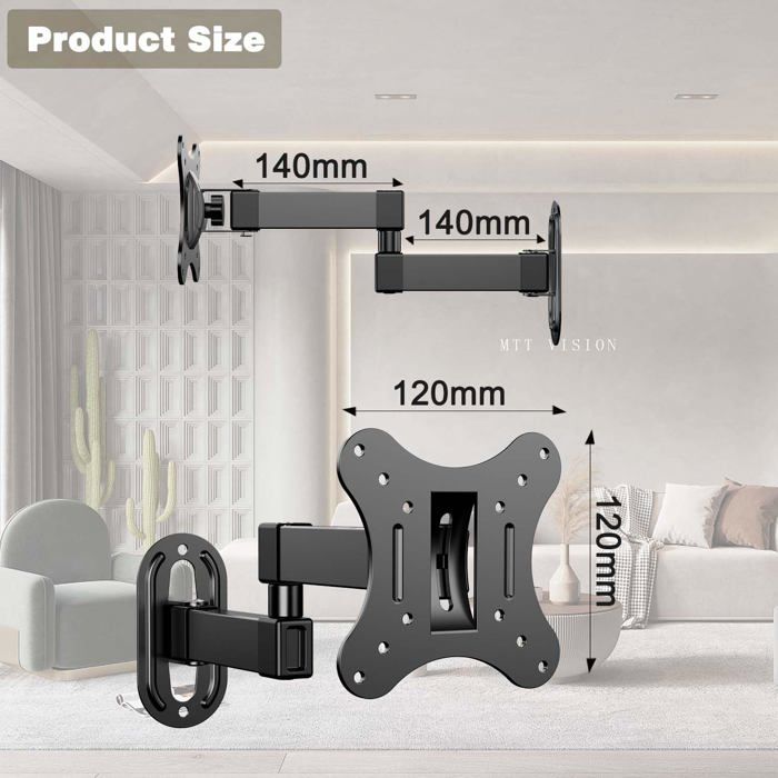 Support Mural écran Jusqu'à 57 Pouces 27 Kg - Réglable Hauteur/inclinaison, VESA 75/100, Pour Bureau/gaming