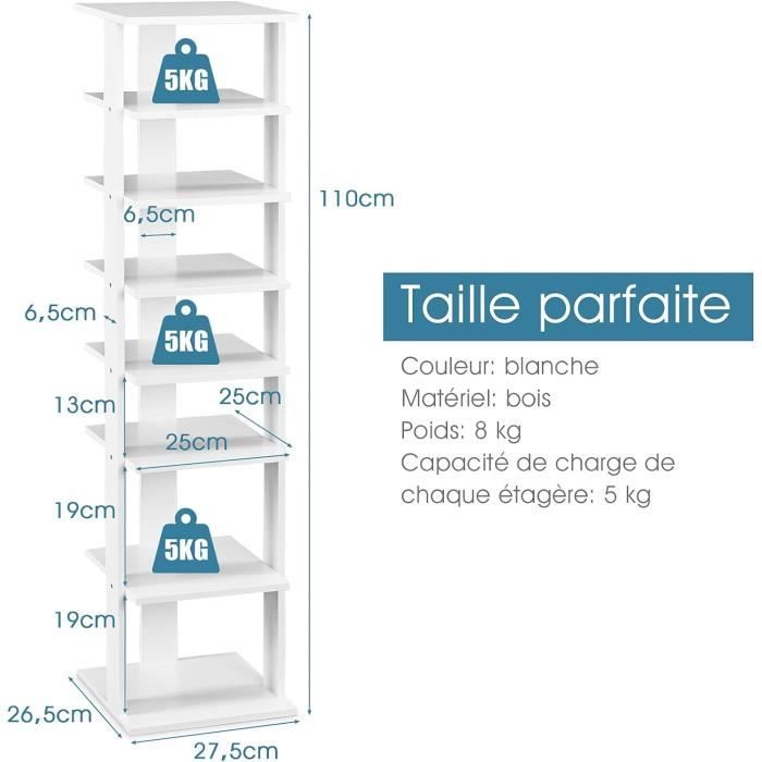 Étagère à Chaussures 26 Compartiments - Haute, étroite, Blanche, Fermée, Pour Couloir Ou Placard - 9