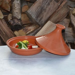 Tajine moyen marocain de cuisson en terre cuite de couleur unie émaillé - Objet de décoration ou oeuvre artisanale sur