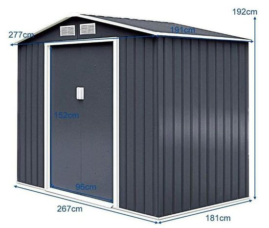 Abri De Jardin Métal 4m³ RELAX4LIFE - 213x112x186 Cm, Toit Incliné, Porte Coulissante Verrouillable