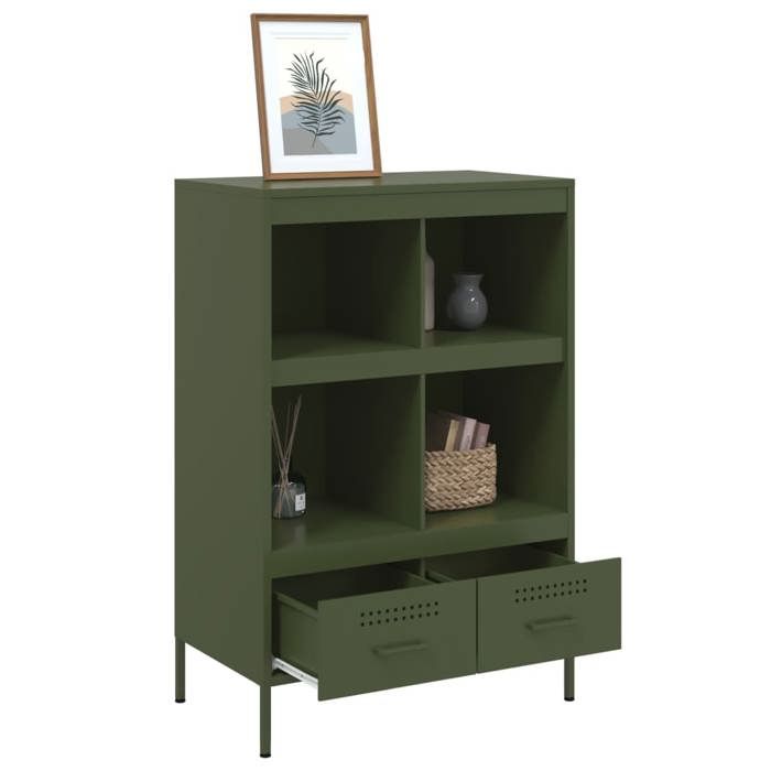 Buffet Haut Blanc 3 Étagères 2 Tiroirs - Meuble Rangement Scandinave VidaXL