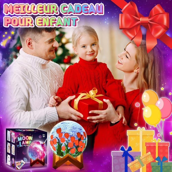 Lampe Lune NLMWTI 2 En 1 Kit Peinture Enfant Avec Lampe De Lune, Veilleuse 3D Avec Figurines Spatiales, Kit D'artisanat Créatifs Cadeau Fille 5 6 7 8 9 10 Ans Jeu Creatif