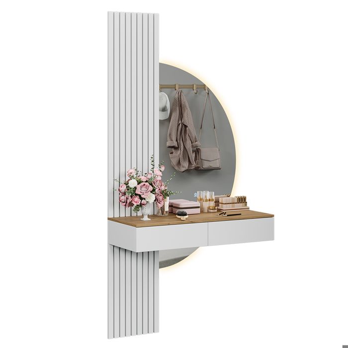 Coiffeuse Melina, 100cm avec miroir LED, Blanc/Chêne, Vicco 58447