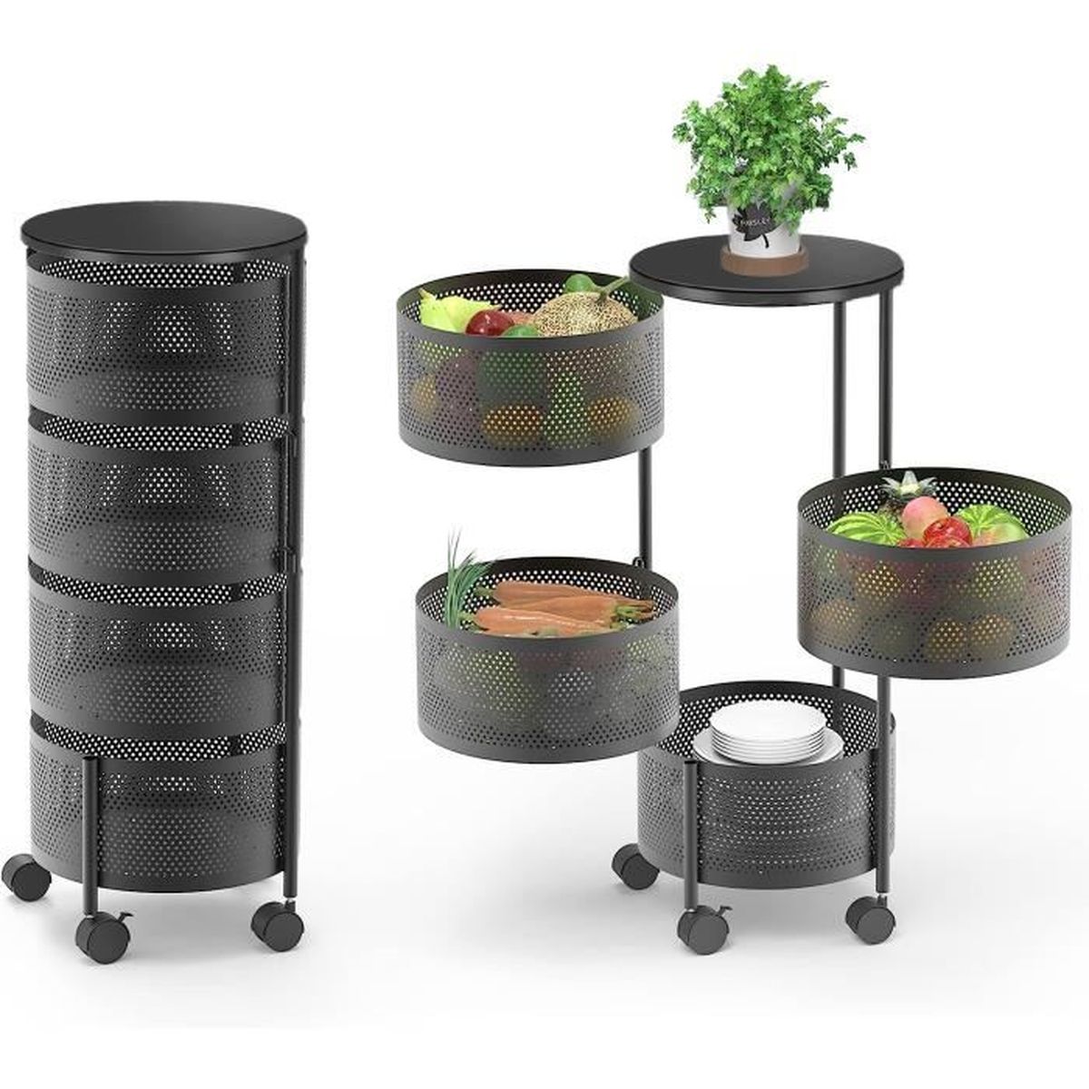 Corbeille à Fruits Magnétique 2 En 1 Sans Perçage - Étagère à épices Incluse - Rangement Suspendu Pour Cuisine - 2