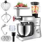 7MAGIC Robot Multifonctions 6-en-1 1500W - Hachoir à Viande, Blender Électrique, Robot Pâtissier 7L - 6 Vitesses+Impulsion - Argent