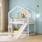 JAERLIUB Lit combiné avec toboggan 2x90x200 cm et échelle enfant,lit maison avec protection sommier à lattes Lit cabane amovible,blanc