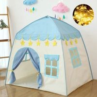 Tente de jeu princesse pour fille - Tente de jeu en tissu Oxford - Maison pour enfants- Avec guirlande lumineuse PlayhouseBLEU