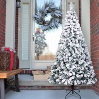 Sapin de Noël-750 branches-Vert-Flocage blanc-Structure d'arbre automatique-105 x 33 x 28cm 