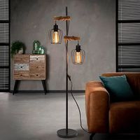 Homefire vintage lampadaire - 2x E27 têtes en bois - 22 x 22 x 151cm  - Câble de 310 cm avec interrupteur - Noir