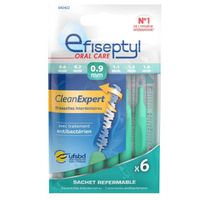 Brossettes Interdentaires Clean Expert 0,9mm - Efiseptyl - Avec Traitement Antibactérien - Sachet de 6 Brossettes